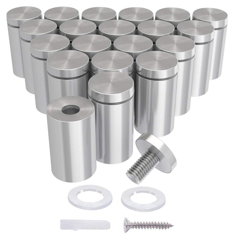 LuckIn 20-Pack Standoff Screws (1/2 in. Dia x 1 in. L), Stainless Steel Standoff Mounting Hardware for Acrylic Signs, Silver - Image 1